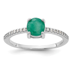 Sterling Silver Rh-plated-plated  1.0EM Emerald and .12WT White Topaz Ring - 3