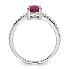 Sterling Silver Rh-plated-plated 1.43R Ruby and .12WT White Topaz Ring - 2