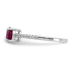 Sterling Silver Rh-plated-plated 1.43R Ruby and .12WT White Topaz Ring - 2