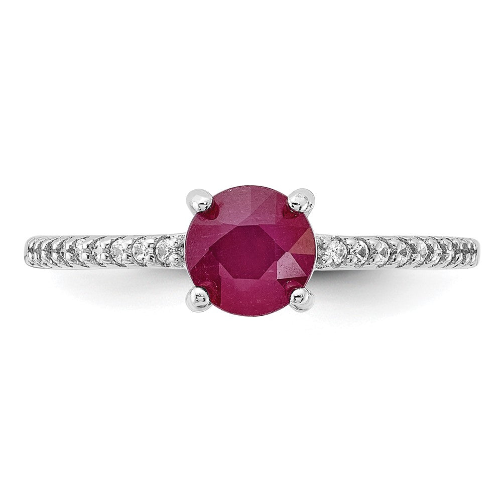 Sterling Silver Rh-plated-plated 1.43R Ruby and .12WT White Topaz Ring - 2