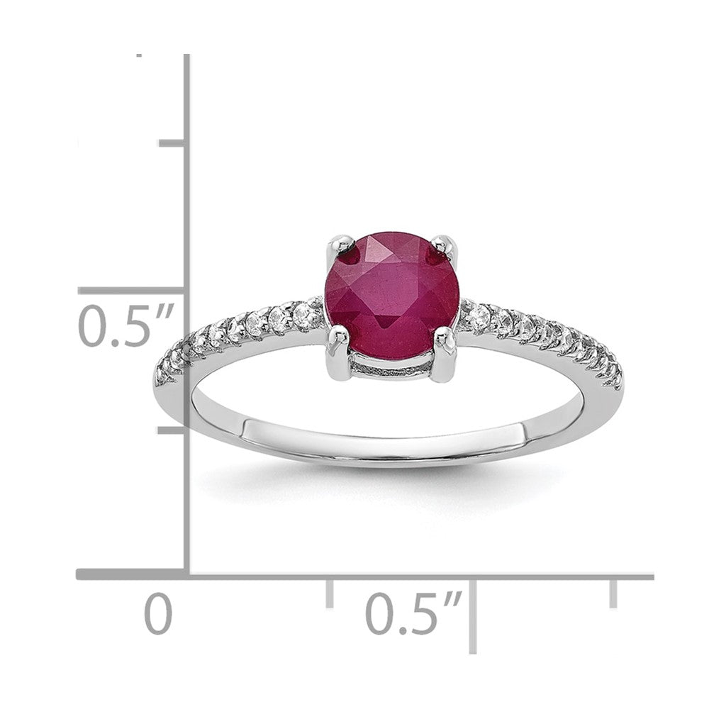 Sterling Silver Rh-plated-plated 1.43R Ruby and .12WT White Topaz Ring - 3