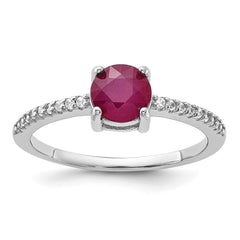 Sterling Silver Rh-plated-plated 1.43R Ruby and .12WT White Topaz Ring - 2