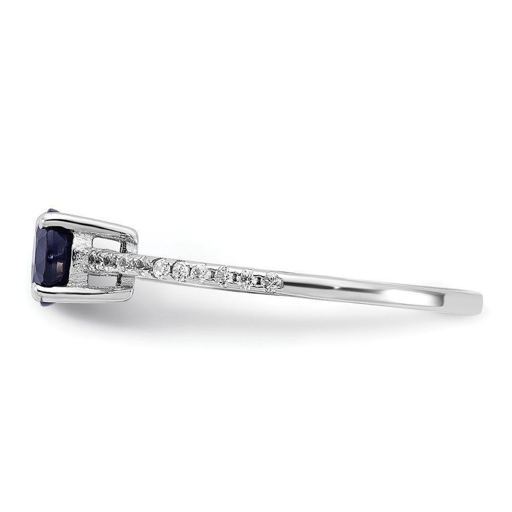 Sterling Silver Rh-plated-plated .81S Sapphire and .12WT White Topaz Ring - 3