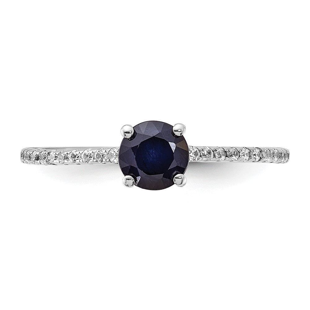 Sterling Silver Rh-plated-plated .81S Sapphire and .12WT White Topaz Ring - 3