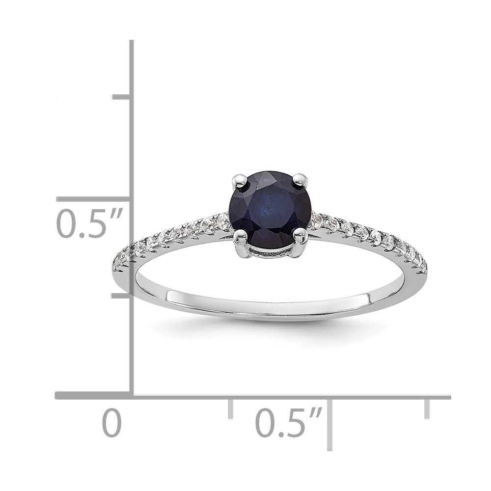 Sterling Silver Rh-plated-plated .81S Sapphire and .12WT White Topaz Ring - 3