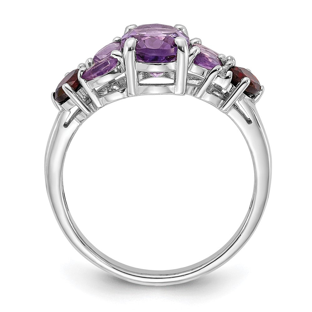 Sterling Silver Rh-plated Amethyst Pk Quartz Garnet and White Topaz Ring - 3