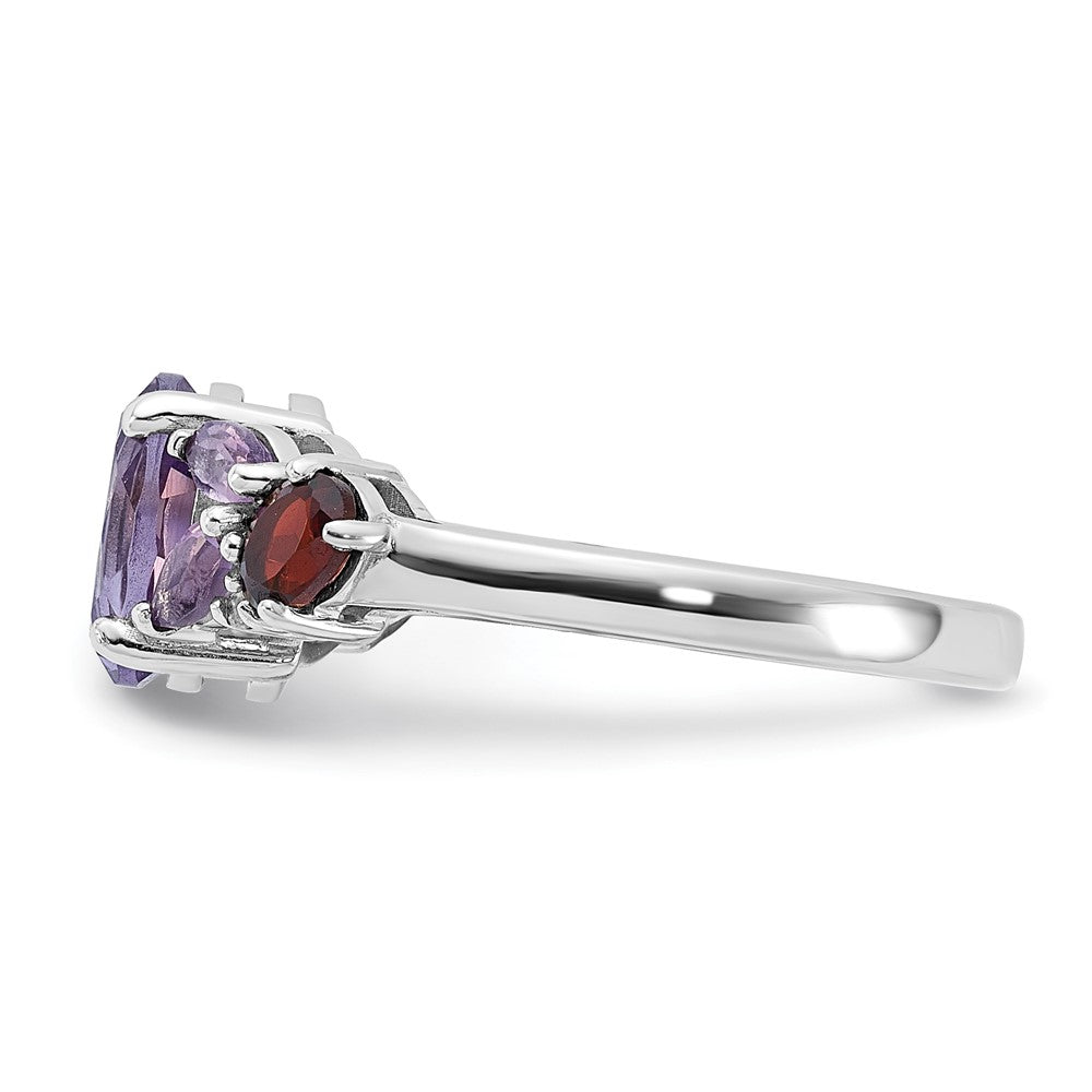 Sterling Silver Rh-plated Amethyst Pk Quartz Garnet and White Topaz Ring - 3
