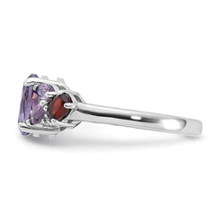 Sterling Silver Rh-plated Amethyst Pk Quartz Garnet and White Topaz Ring - 3