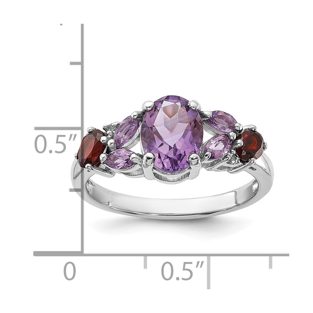 Sterling Silver Rh-plated Amethyst Pk Quartz Garnet and White Topaz Ring - 3