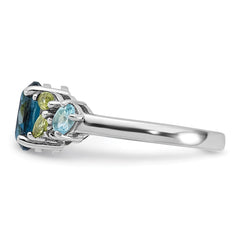 SS Rhodium London Lt.Swiss Blue/White Topaz and Peridot Ring - 2