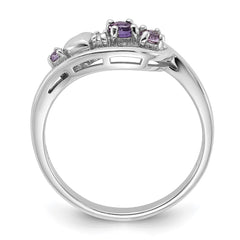 SS Rhodium-plated Amethyst Pink Quartz and CZ with Heart Ring - 2