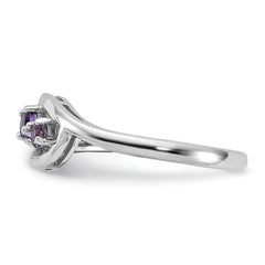SS Rhodium-plated Amethyst Pink Quartz and CZ with Heart Ring - 2