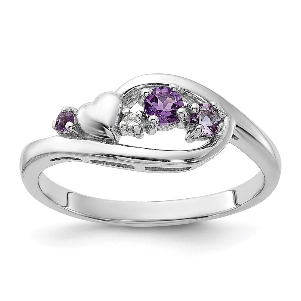 SS Rhodium-plated Amethyst Pink Quartz and CZ with Heart Ring - 2