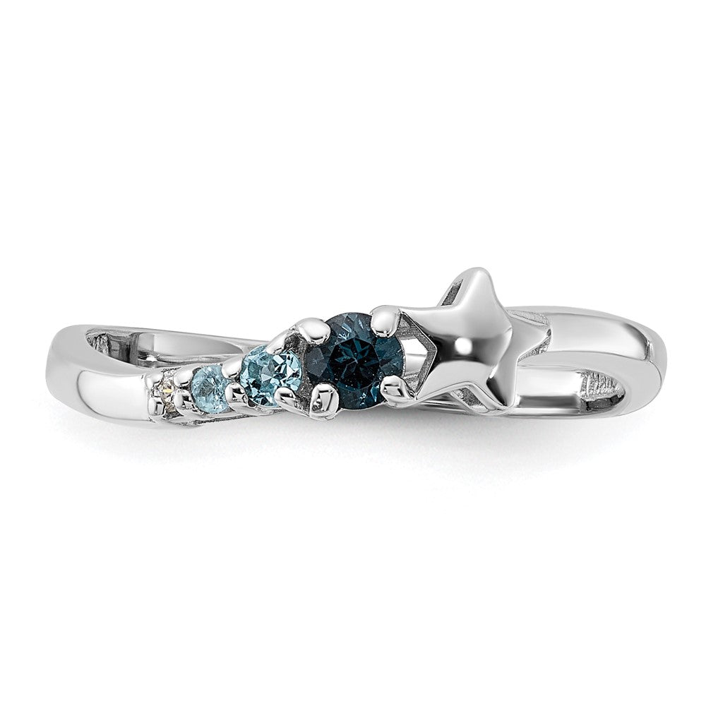 SS Rhodium London and Lt Swiss Blue Topaz and CZ Star Curve Ring - 3