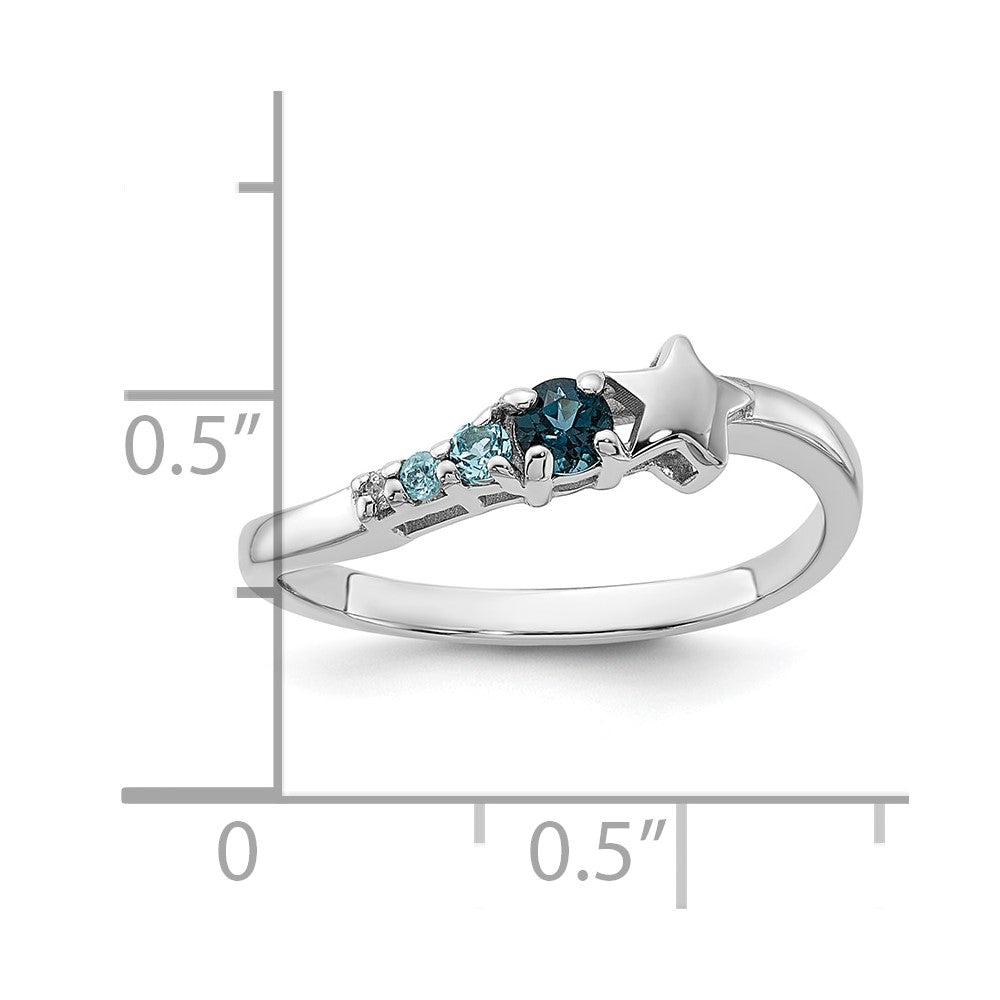 SS Rhodium London and Lt Swiss Blue Topaz and CZ Star Curve Ring - 2