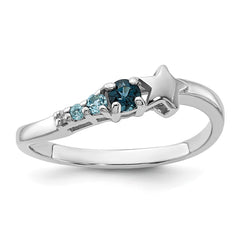 SS Rhodium London and Lt Swiss Blue Topaz and CZ Star Curve Ring - 3