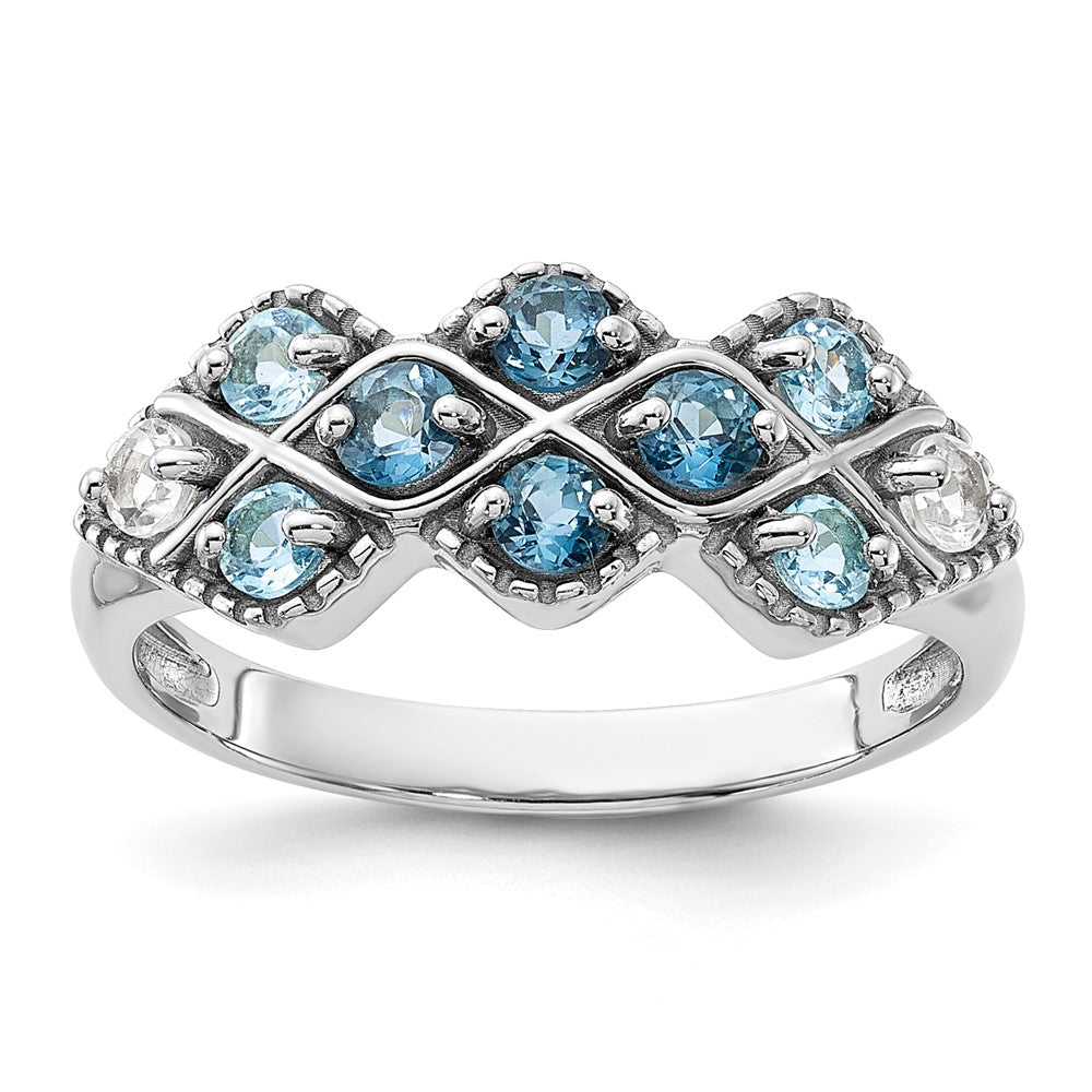 SS Rhodium-plated London Lt. Swiss Blue and White Topaz Ring - 3