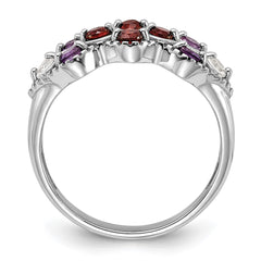 Sterling Silver Rhodium-plated Garnet Amethyst and White Topaz Ring - 3
