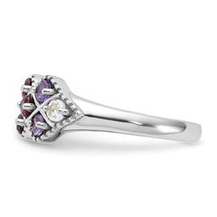 Sterling Silver Rhodium-plated Garnet Amethyst and White Topaz Ring - 2