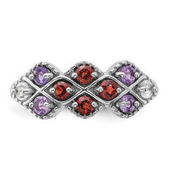 Sterling Silver Rhodium-plated Garnet Amethyst and White Topaz Ring - 3