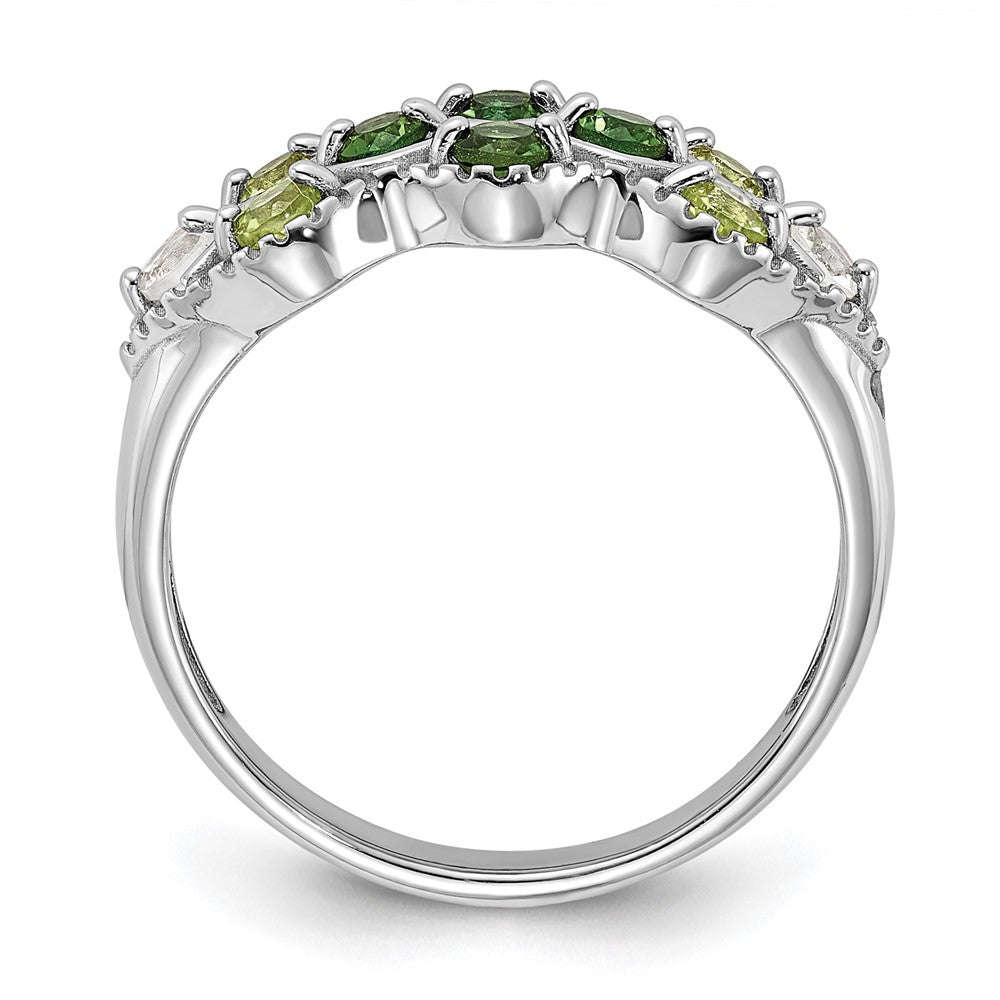 Sterling Silver Rhodium Chrome Diopside Peridot and White Topaz Ring - 3