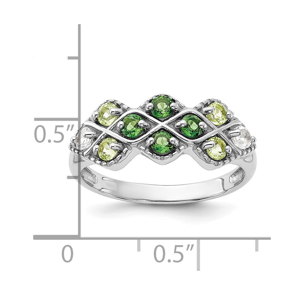 Sterling Silver Rhodium Chrome Diopside Peridot and White Topaz Ring - 3