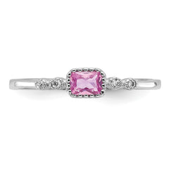 SS Rhodium-plated .43Created Pink Sapphire and .02Cr. Sapphire Ring - 3