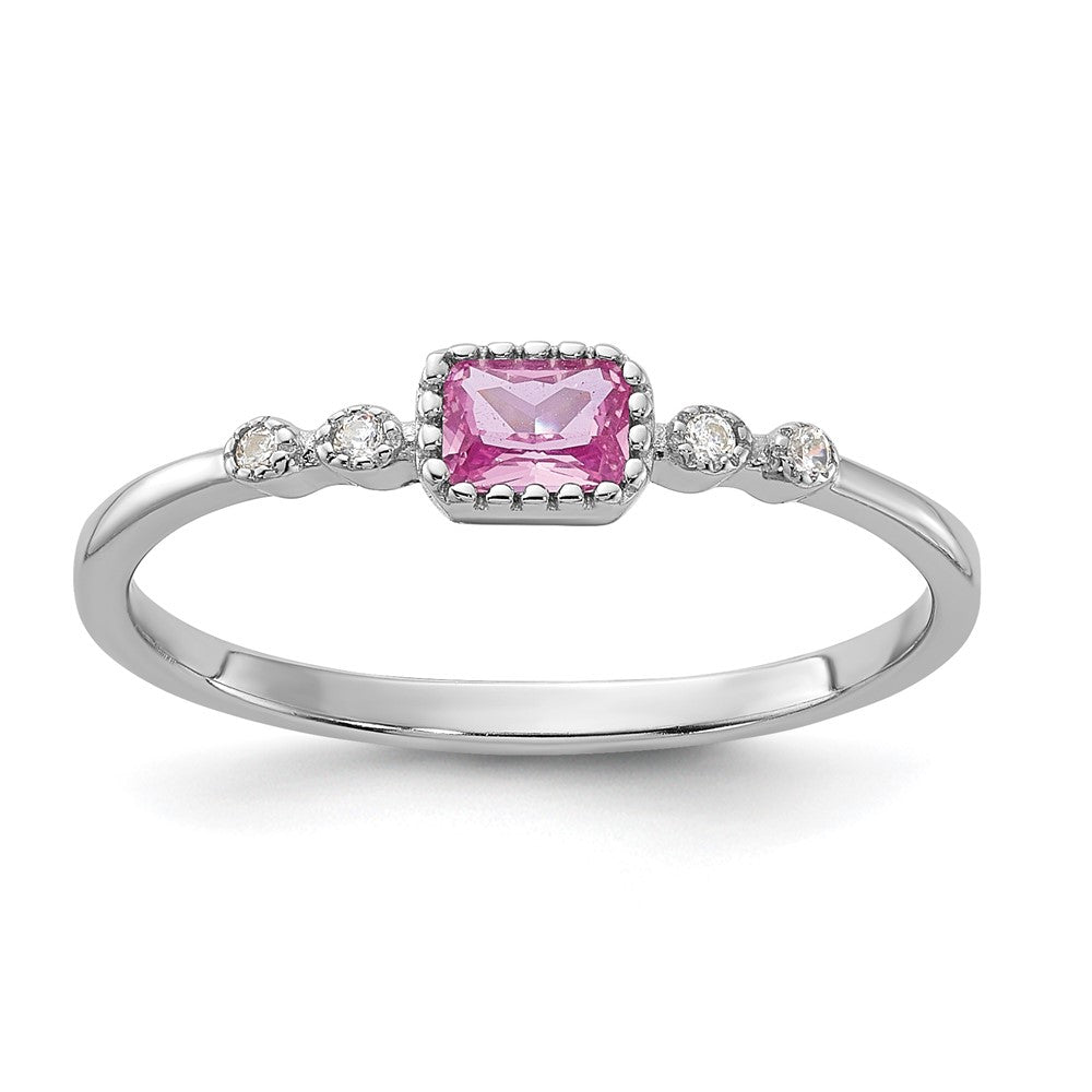 SS Rhodium-plated .43Created Pink Sapphire and .02Cr. Sapphire Ring - 3