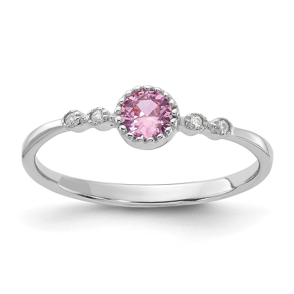 SS Rhodium-plated .37Pink and .02White Created Sapphire Ring - 3