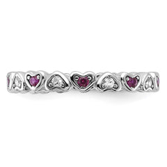 SS Rhodium-plated .14Lab Cr. Ruby and .27Cr. Wh Sapphire Heart Ring - 3