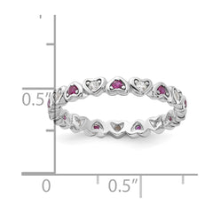 SS Rhodium-plated .14Lab Cr. Ruby and .27Cr. Wh Sapphire Heart Ring - 3