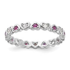SS Rhodium-plated .14Lab Cr. Ruby and .27Cr. Wh Sapphire Heart Ring - 3