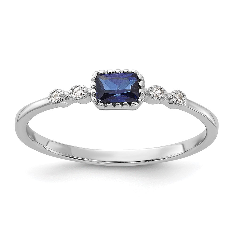 SS Rhodium-plated .02Cr. Blue Spinel and .02Cr. White Sapphire Ring - 3