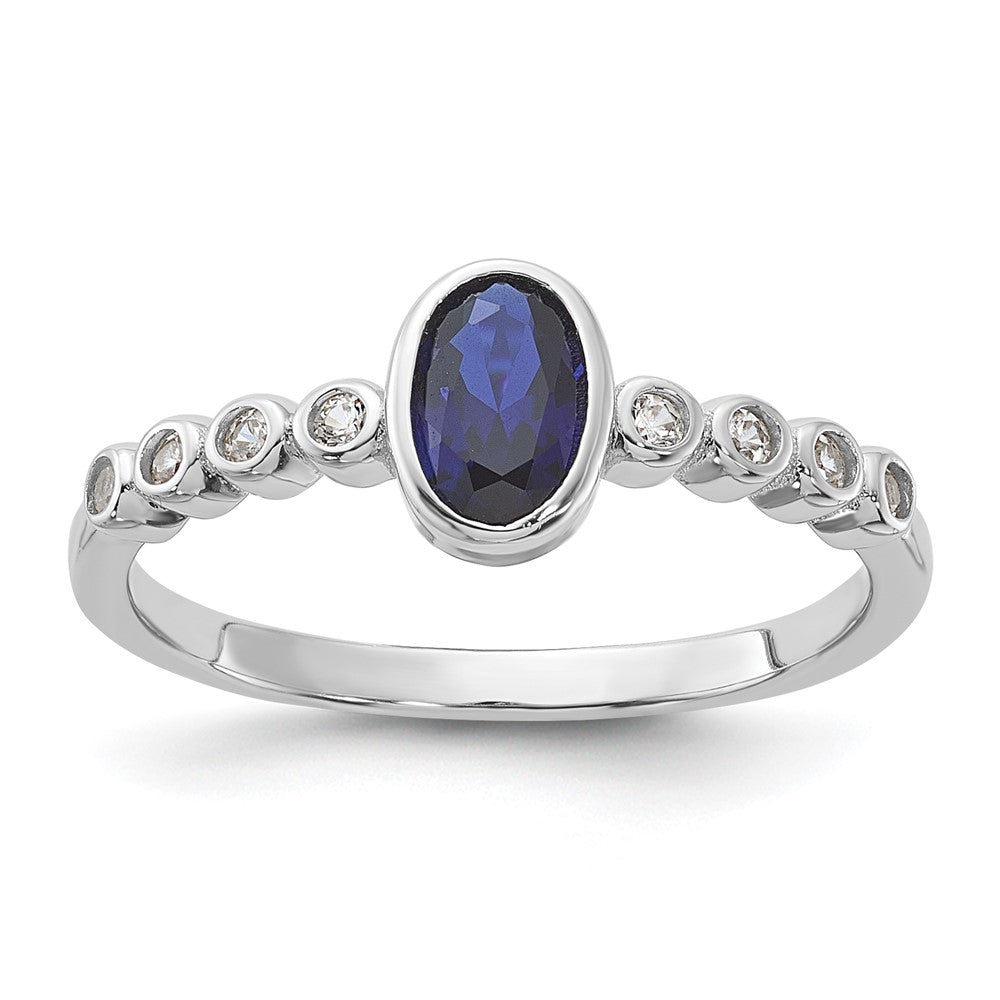 SS Rh-plated  .01Created White Sapphire .56Created Blue Spinel Ring - 2