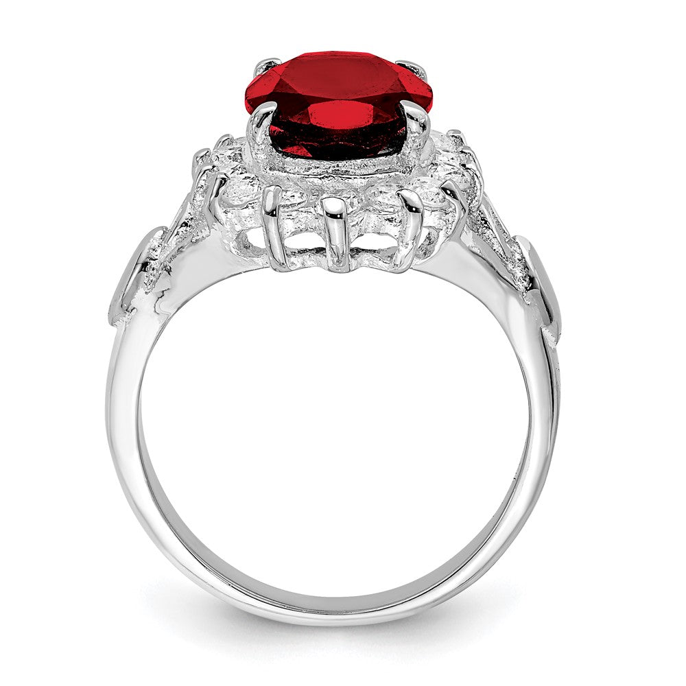 Sterling Silver Rhodium-plated Garnet & CZ Ring - 5