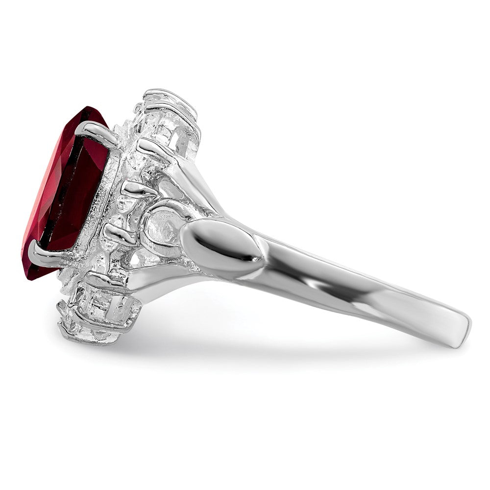 Sterling Silver Rhodium-plated Garnet & CZ Ring - 5
