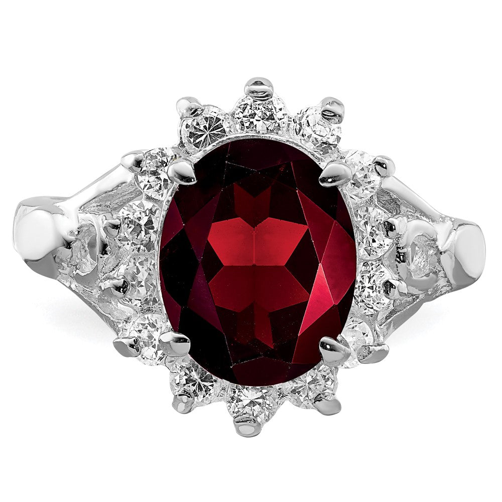 Sterling Silver Rhodium-plated Garnet & CZ Ring - 5