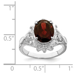 Sterling Silver Rhodium-plated Garnet & CZ Ring - 5