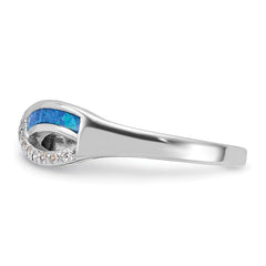 Sterling Silver RH-plated CZ and Blue Cr. Opal Inlay Infinity Symbol Ring - 2