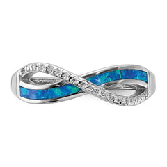 Sterling Silver RH-plated CZ and Blue Cr. Opal Inlay Infinity Symbol Ring - 2
