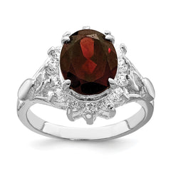 Sterling Silver Rhodium-plated Garnet & CZ Ring - 5