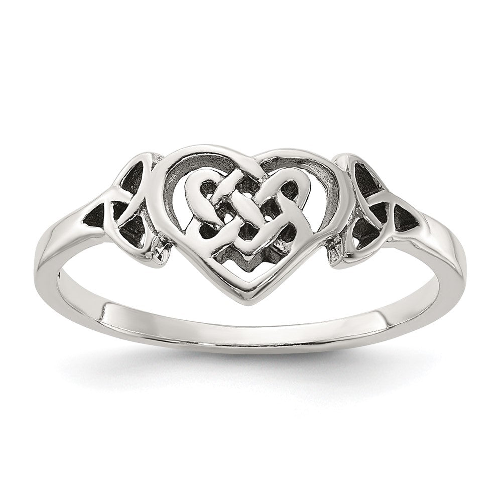 Sterling Silver Antiqued Heart with Celtic Knot Ring - 3