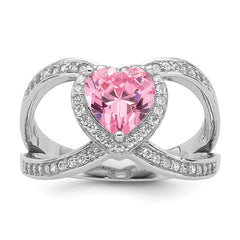 Sterling Silver Rhodium-plated Clear and Pink CZ Heart Ring - 3