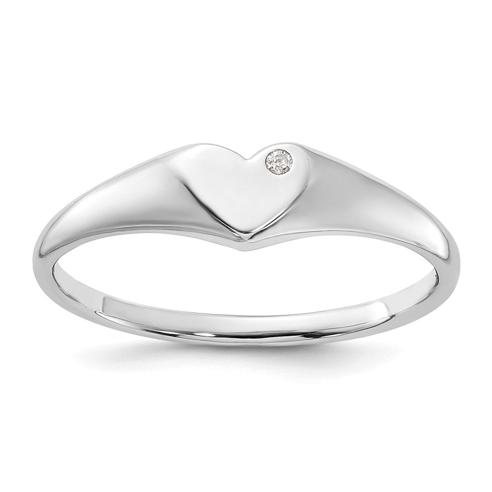 Sterling Silver Rhodium-plated CZ Heart Signet Ring - 3
