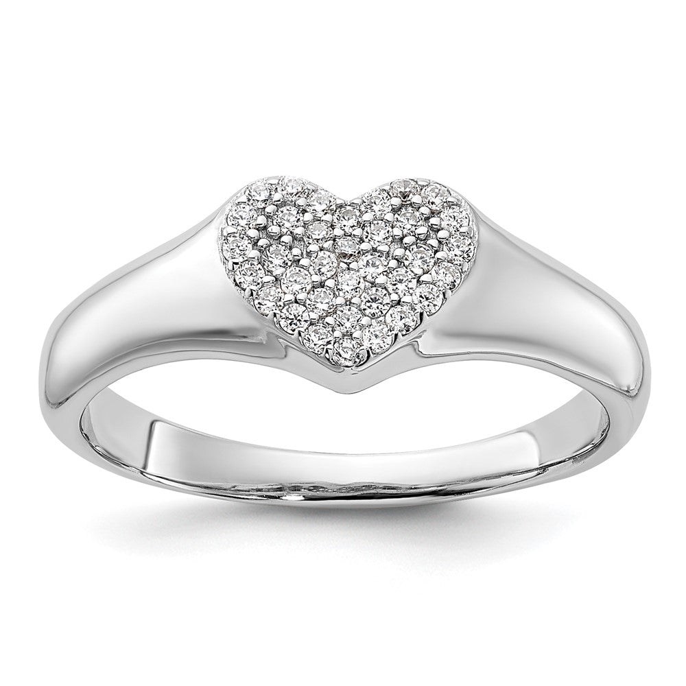 Sterling Silver Rhodium-plated Micro Pave CZ Heart Ring - 3