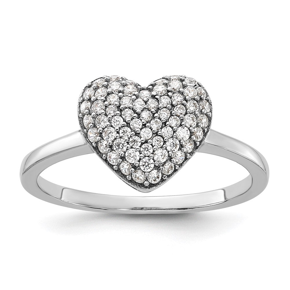 Sterling Silver Rhodium-plated Pave CZ Heart Ring - 2