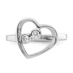Sterling Silver Rhodium-plated CZ Open Heart Ring - 3