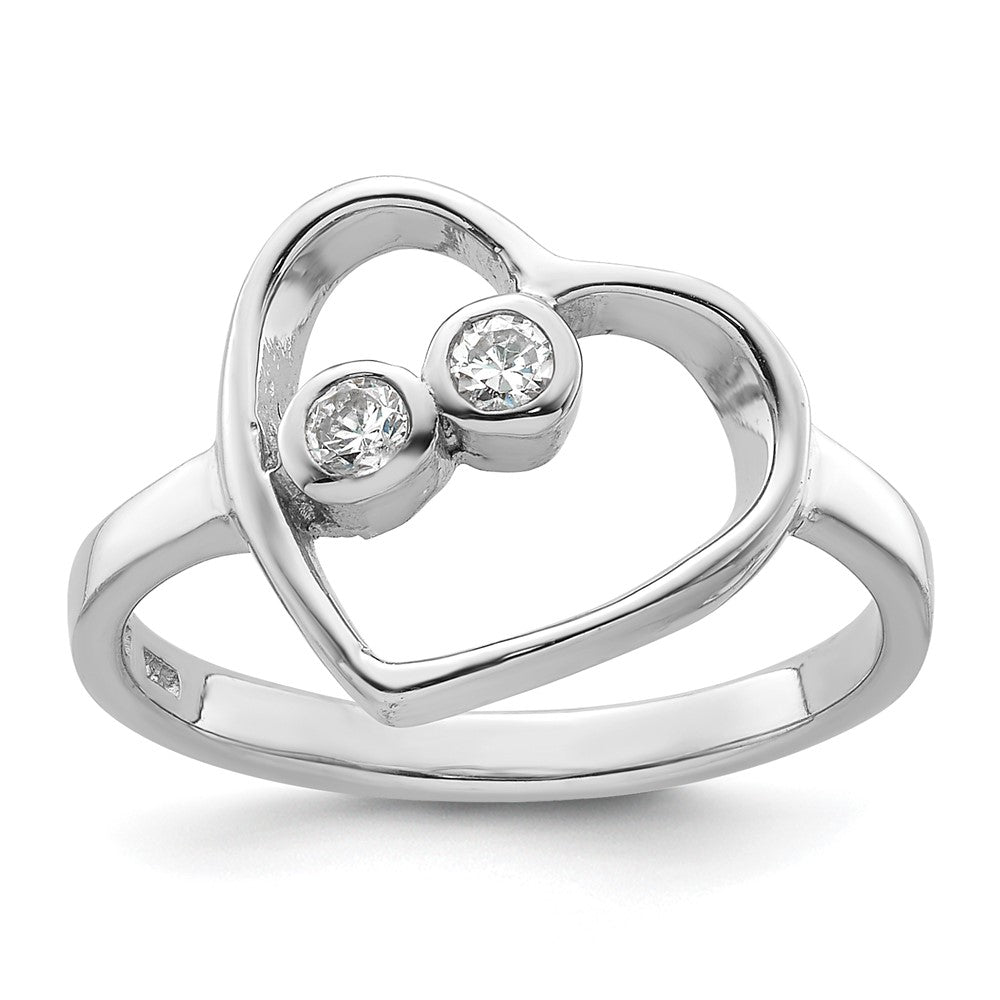 Sterling Silver Rhodium-plated CZ Open Heart Ring - 3