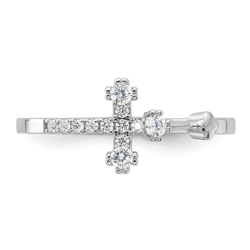 Sterling Silver Flash Platinum-plated CZ Cross Ring - 3