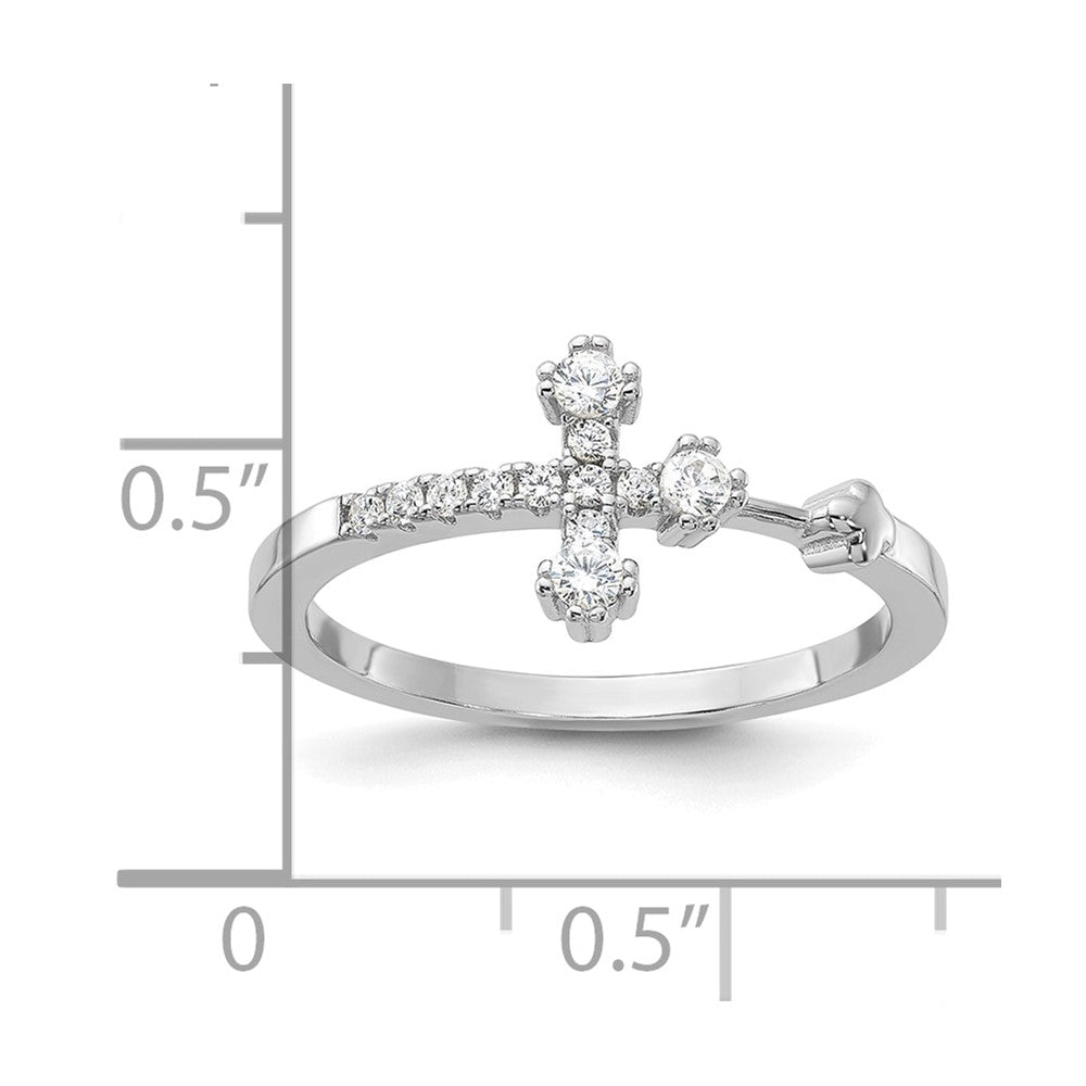 Sterling Silver Flash Platinum-plated CZ Cross Ring - 3